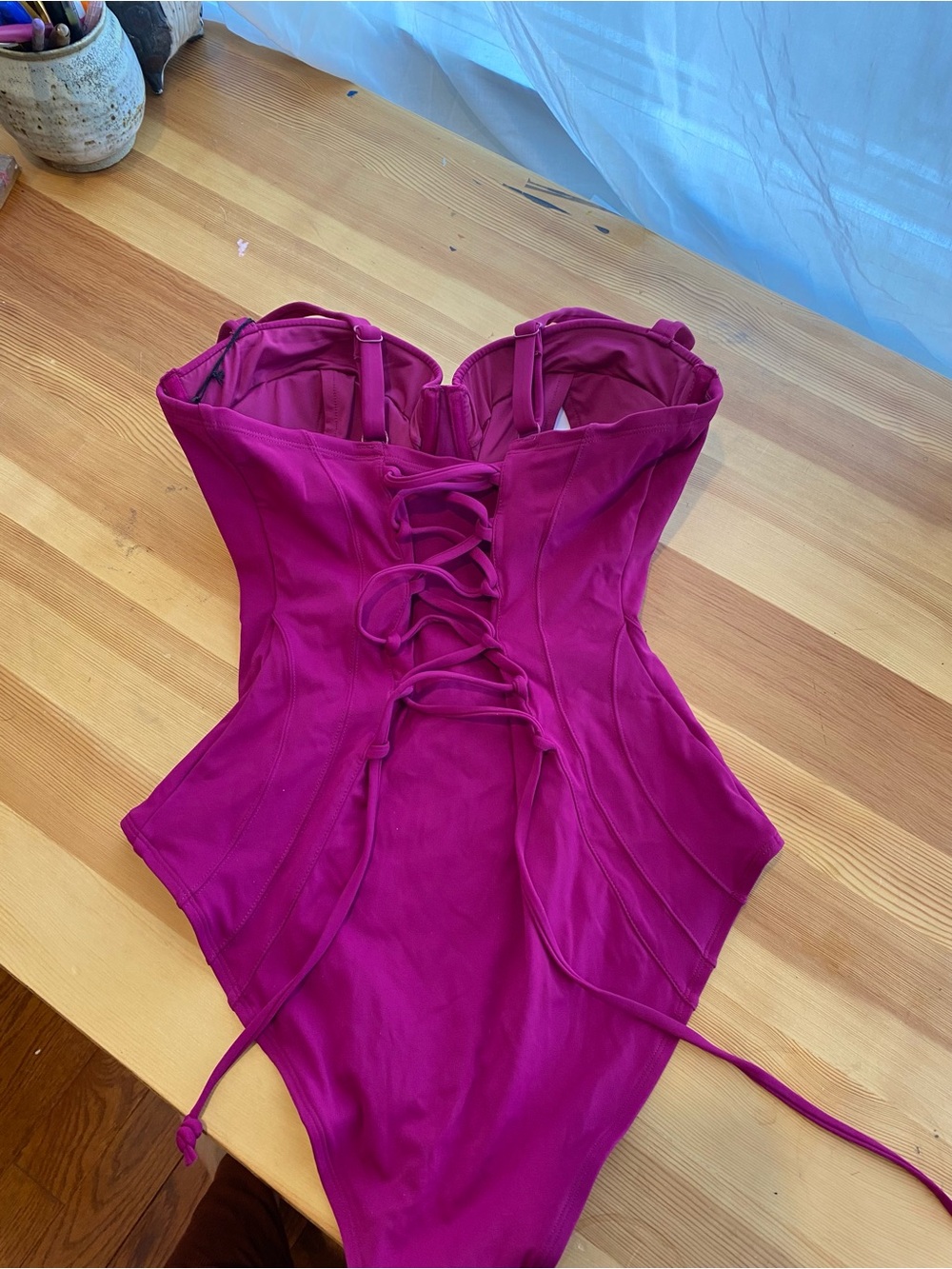 Ta3 Large D/DD One-Piece Swimsuit in Fuchsia, Underwire Pushup Corset NWT - Picture 2 of 4